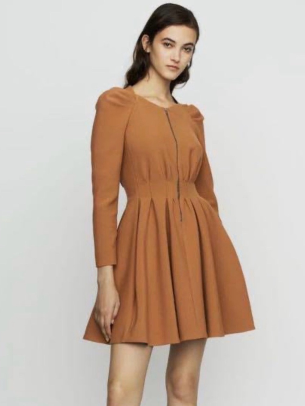 Maje Rust Brown Long-Sleeve Mini Dress